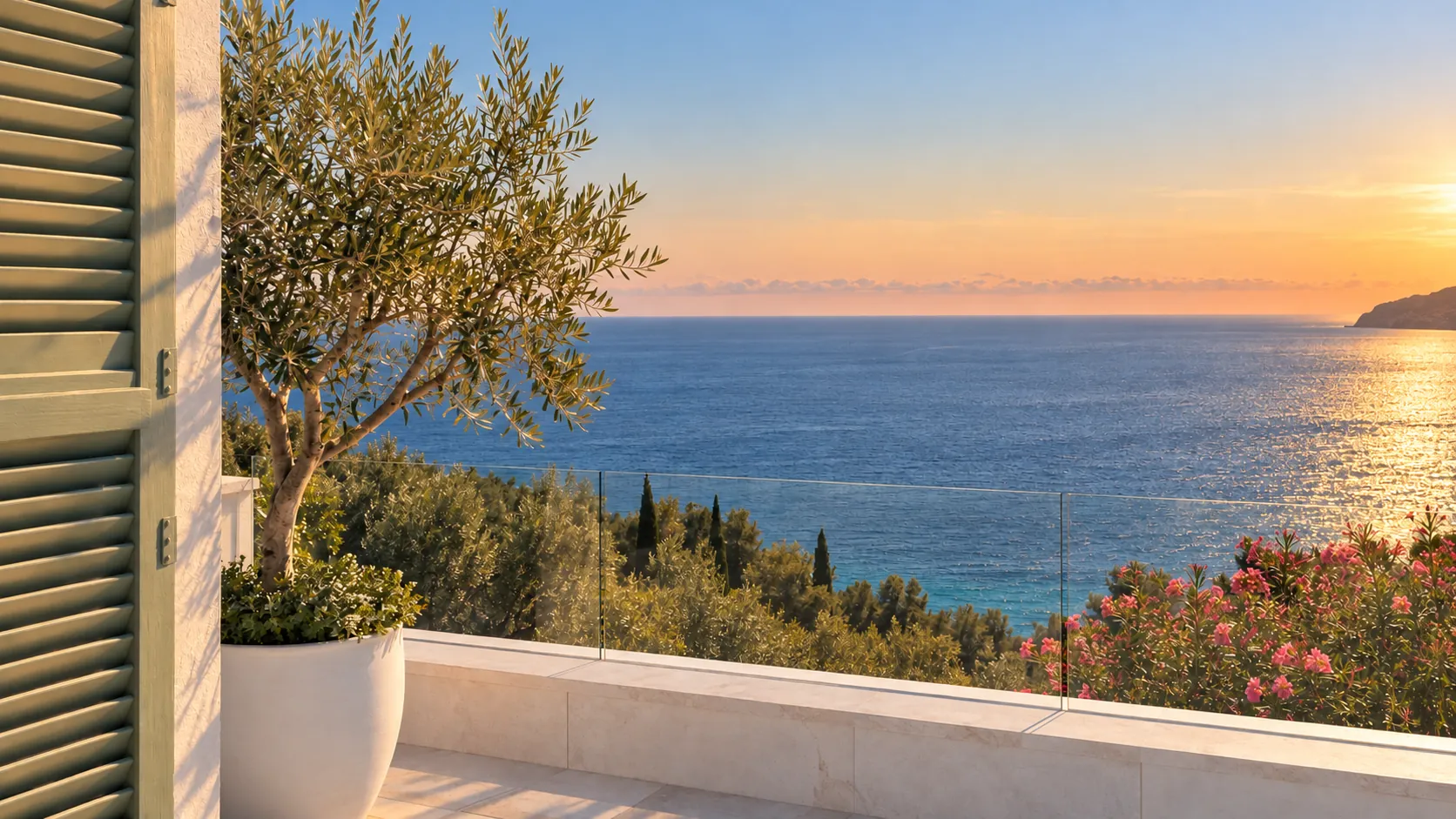 The same terrace, three hours. Golden hour · Concept design