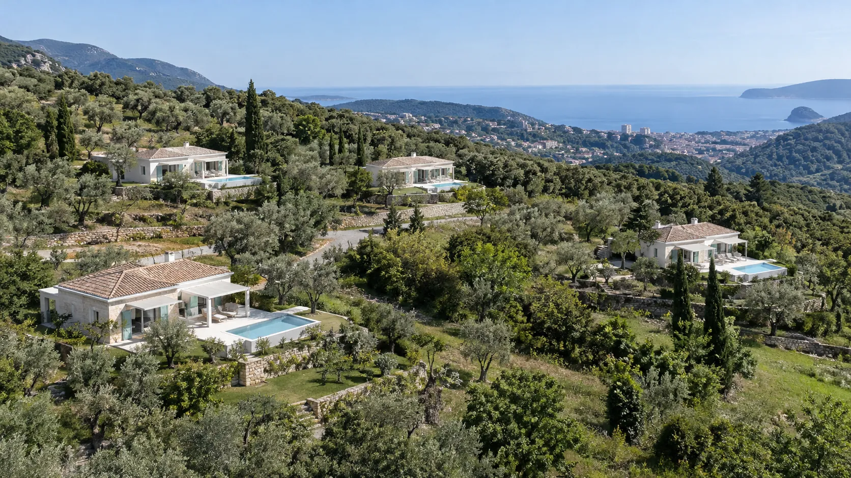 Maine: a few white villas among the olives. · Concept design